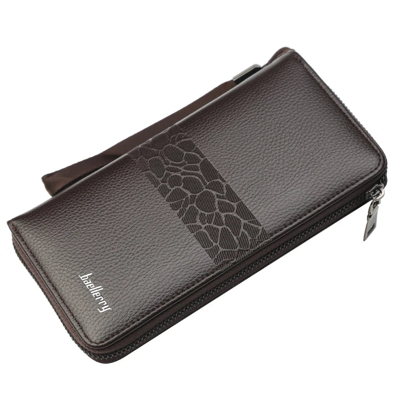 Fashion Men's Long Wallet Zipper Handbag Men's Money Clip Business Casual Large Capacity Soft Leather ID Card Wallet Phone Case