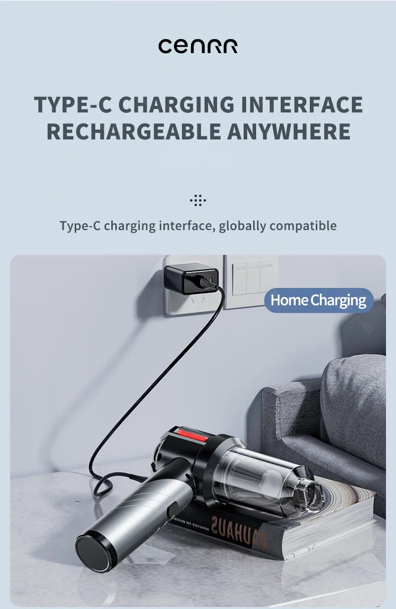CENRR Car Vacuum Cleaner - High Pressure, Cordless, Mini Handheld Vac