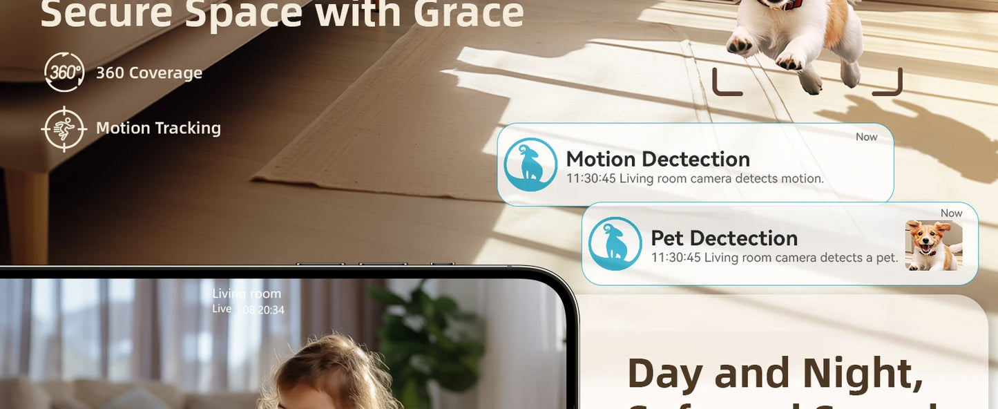 Blurams 2K HD Baby Monitor Camera – Motion Detection, 360° View, White