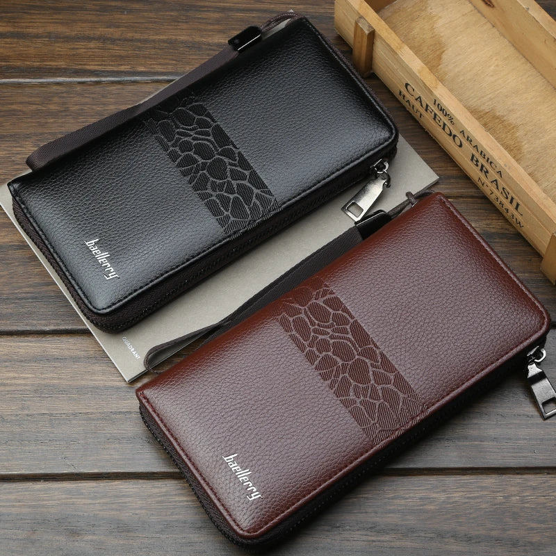 Fashion Men's Long Wallet Zipper Handbag Men's Money Clip Business Casual Large Capacity Soft Leather ID Card Wallet Phone Case