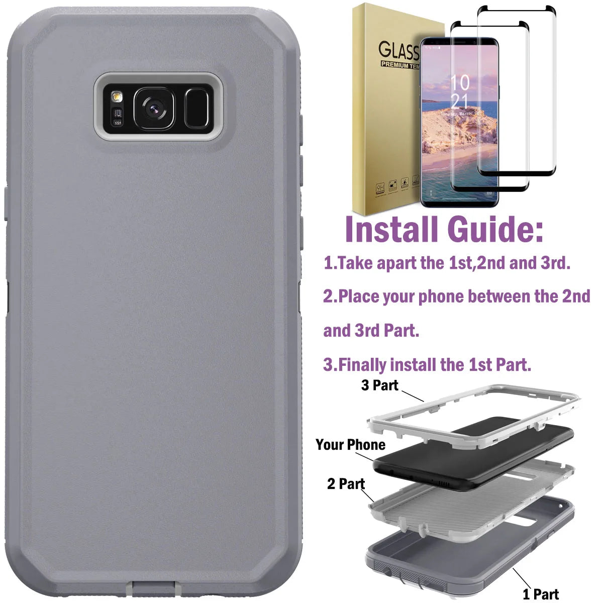 For Samsung Galaxy S8 S8 Plus Rugged Phone Case Shockproof Cover And 2pcs Tempered Glass Screen Protectors Case Friendly Clear