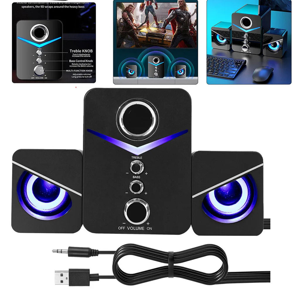 SoundCore Speakers – USB Computer Stereo, LED, Bass Control, Black