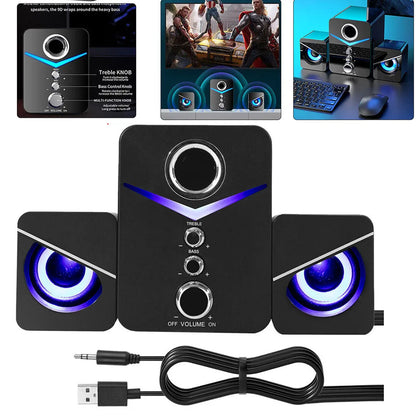 SoundCore Speakers – USB Computer Stereo, LED, Bass Control, Black