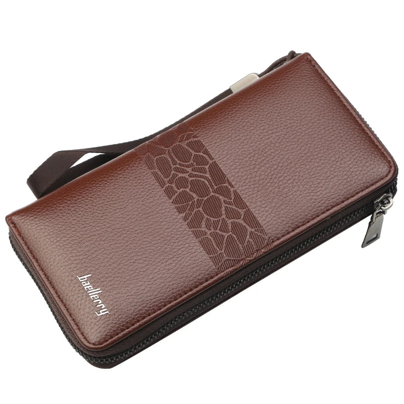 Fashion Men's Long Wallet Zipper Handbag Men's Money Clip Business Casual Large Capacity Soft Leather ID Card Wallet Phone Case