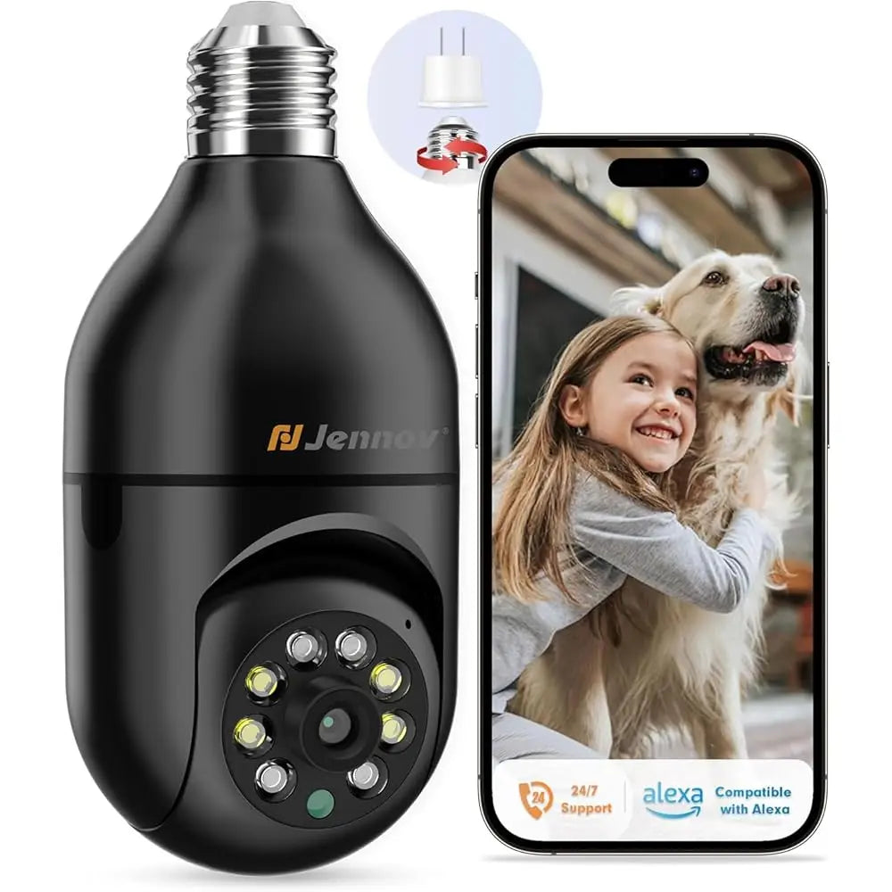 Jennov Light Bulb Security Camera - 360°/2K HD, Wireless Wi-Fi Camera