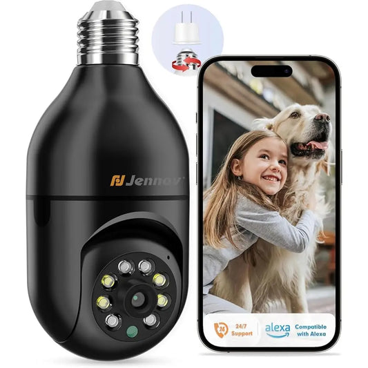 Jennov Light Bulb Security Camera - 360°/2K HD, Wireless Wi-Fi Camera