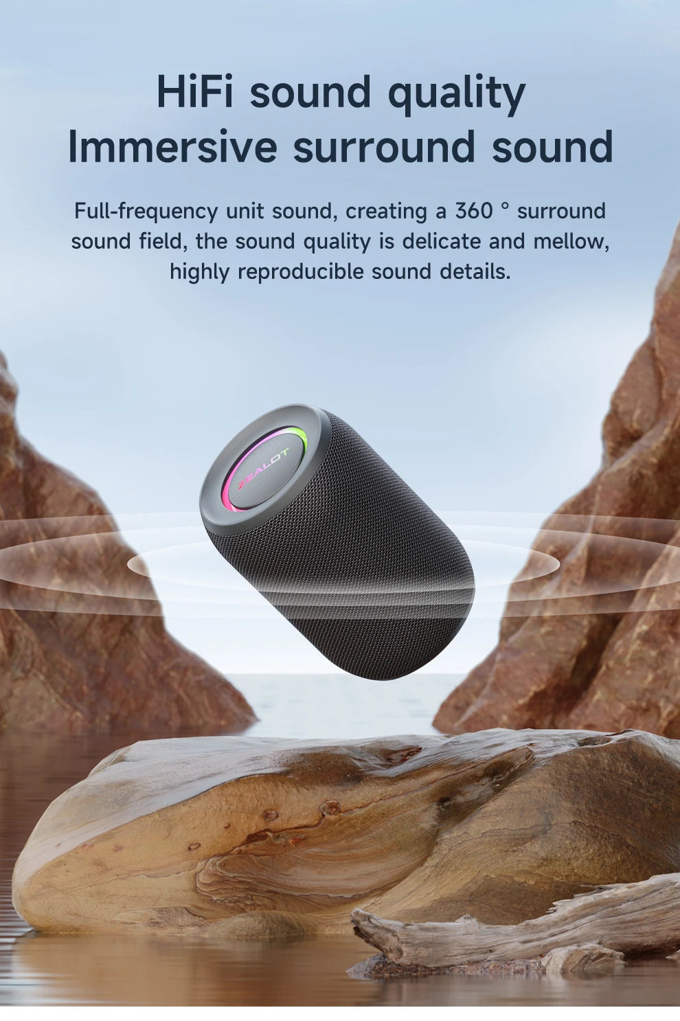 Zealot Speaker – S32PRO Bass Bluetooth, Waterproof LED Outdoor Black