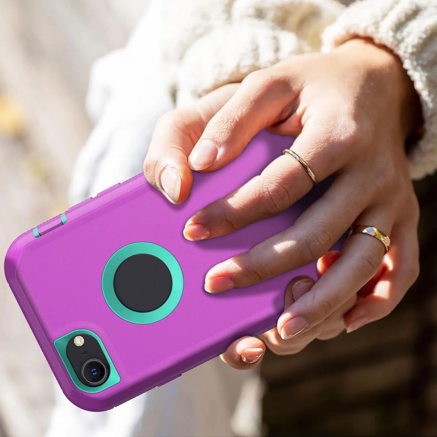 Purple Phone Case For iPhone 8/iPhone 8 Plus Heavy Duty Shockproof Protective Rugged 3-Layers Hard Cover