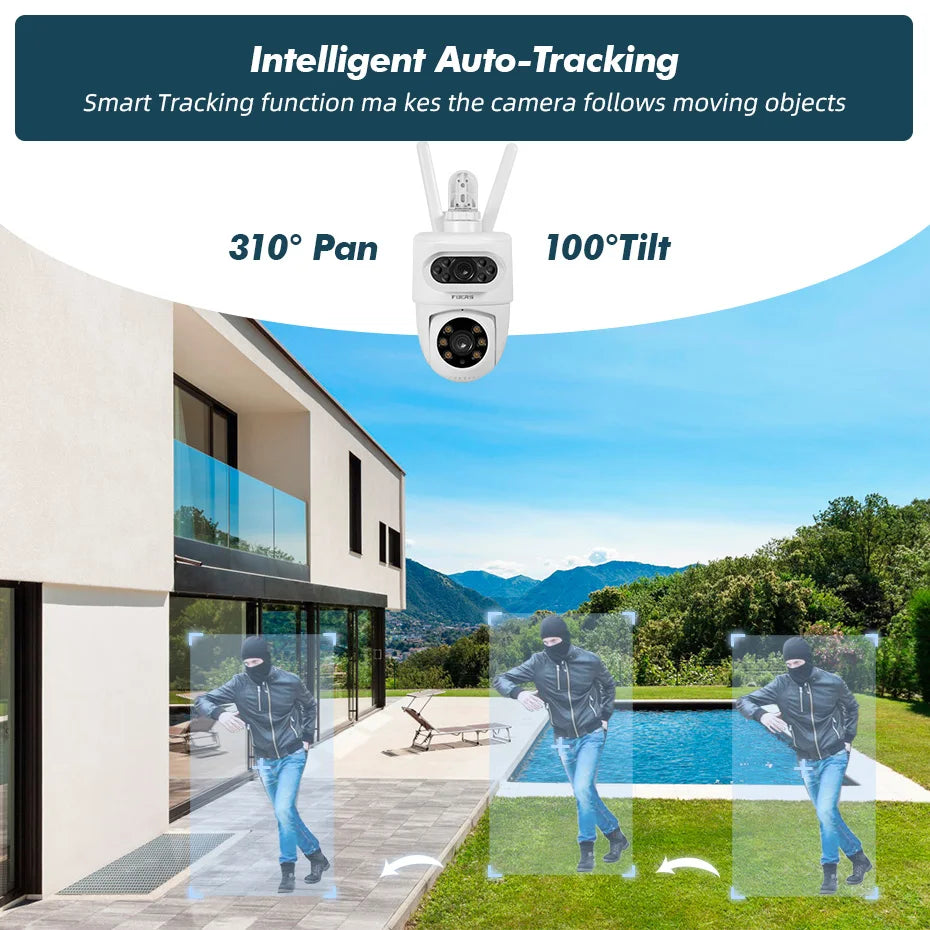 FUERS 5K Dual Lens IP Camera - 10MP, Auto Tracking, Outdoor WiFi CCTV
