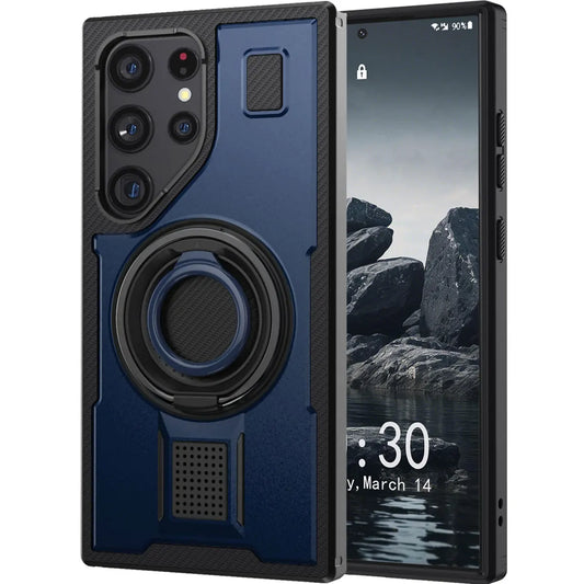 For Samsung Galaxy S23 Ultra 5G Phone Case Hybrid Shockproof Double Ring Kickstand Rugged Hybrid Slim Hard Phone Cover Blue
