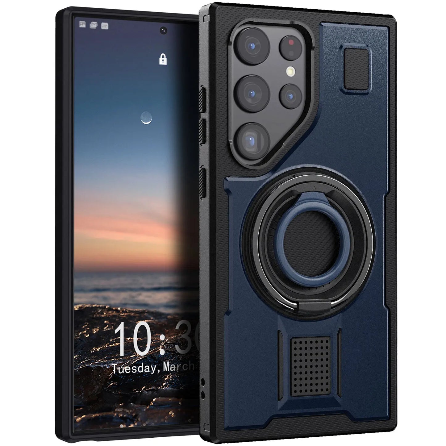 For Samsung Galaxy S22 Ultra 5G Phone Case Hybrid Shockproof Double Ring Kickstand Rugged Hybrid Slim Hard Phone Cover Blue