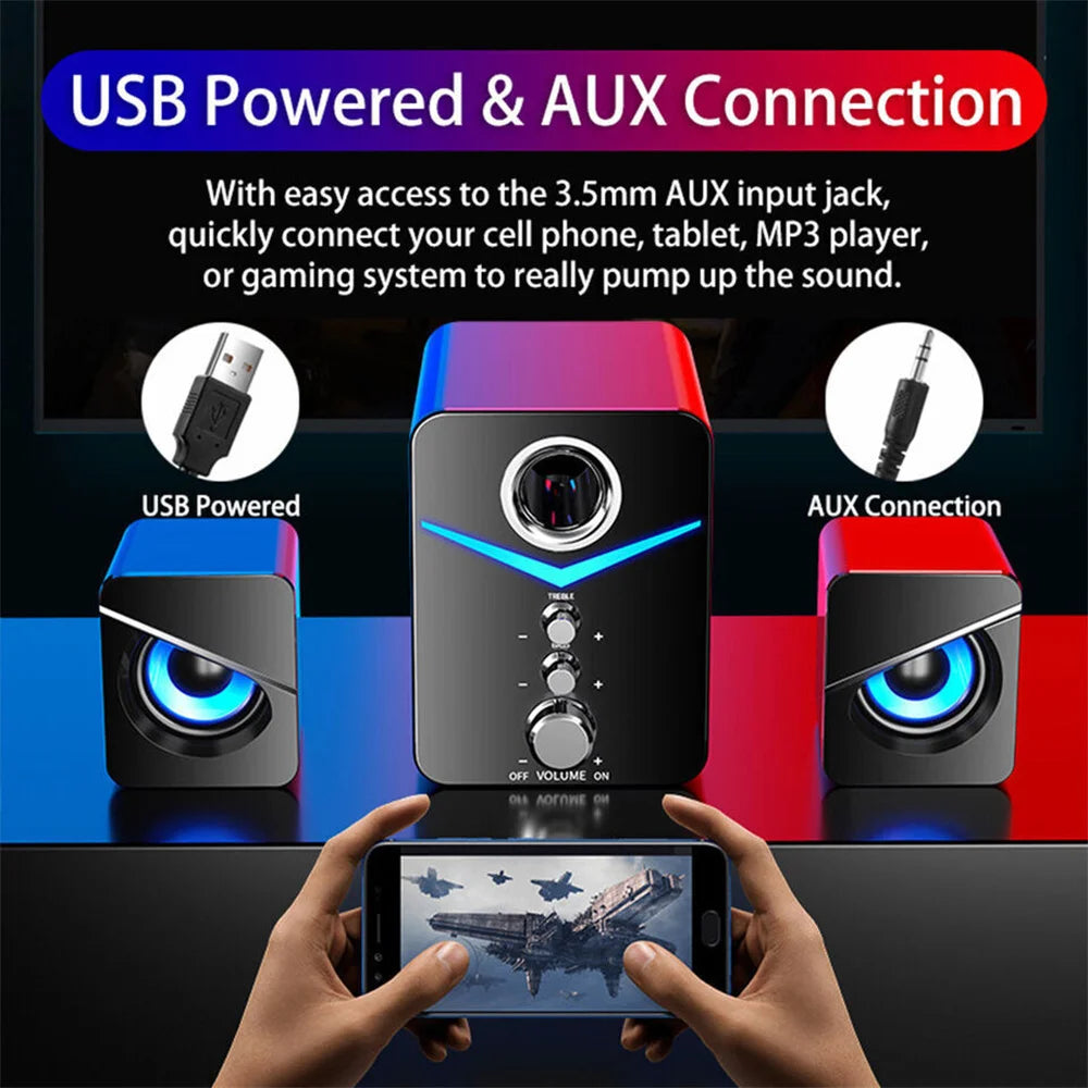SoundCore Speakers – USB Computer Stereo, LED, Bass Control, Black