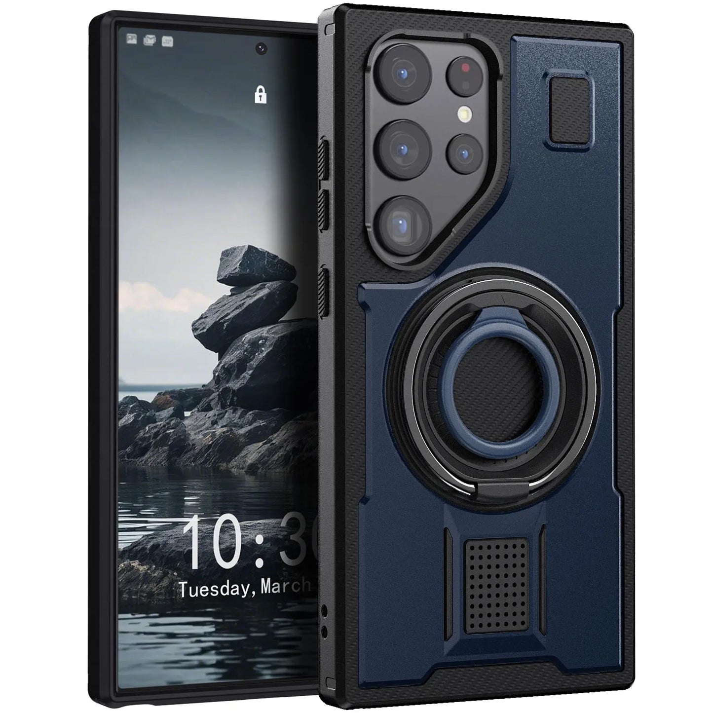 For Samsung Galaxy S23 Ultra 5G Phone Case Hybrid Shockproof Double Ring Kickstand Rugged Hybrid Slim Hard Phone Cover Blue