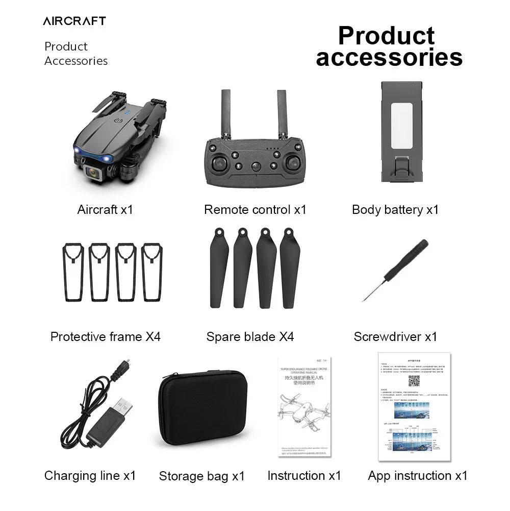 E99 K3 Pro Drone – 4K HD, Dual Camera, WIFI FPV, Obstacle Avoidance, Black