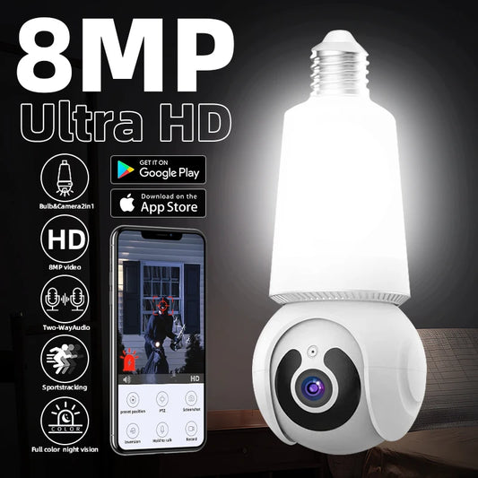 8MP E27 Bulb Camera - WiFi PTZ, 10X Zoom, AI Tracking, Night Vision