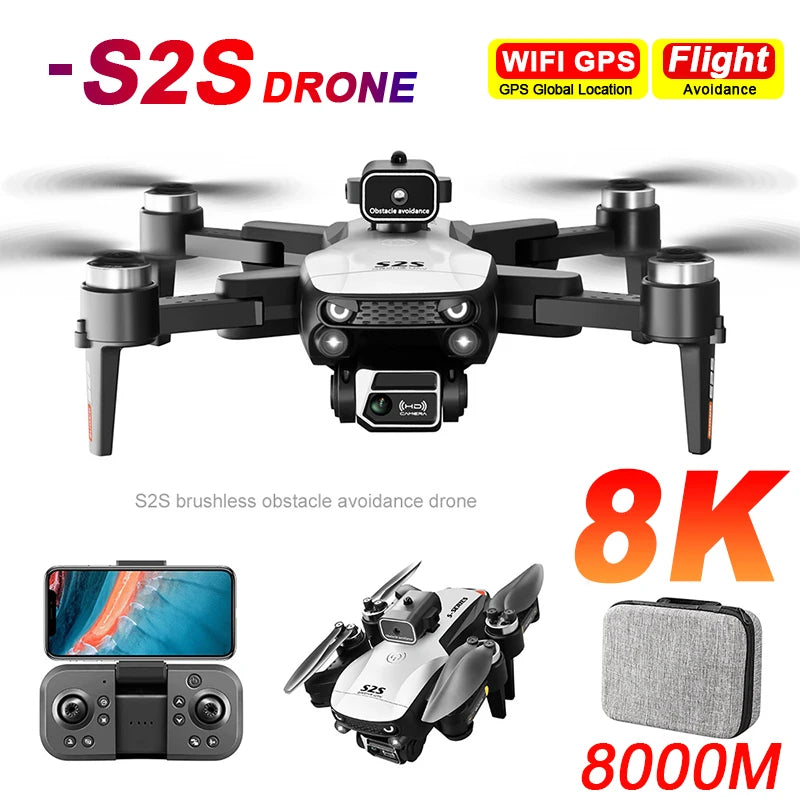 S2S Mini Drone – 4K/8K HD Camera, Brushless Motor, Foldable, Black