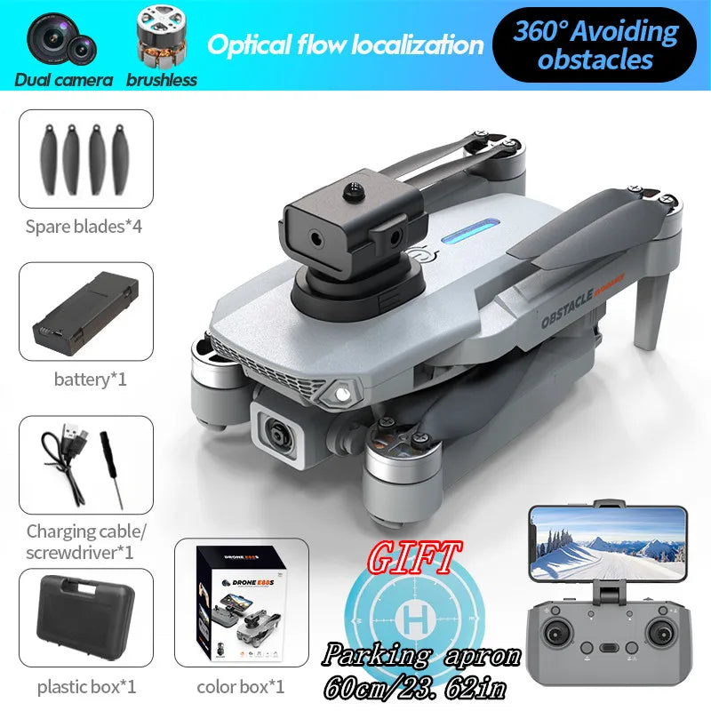 Mini Drone E88S 4k HD Dual Camera Foldable 360° Obstacle Avoidance WIFI FPV Brushless Quadcopter Helicopter Kids Toys Tarmac Pad