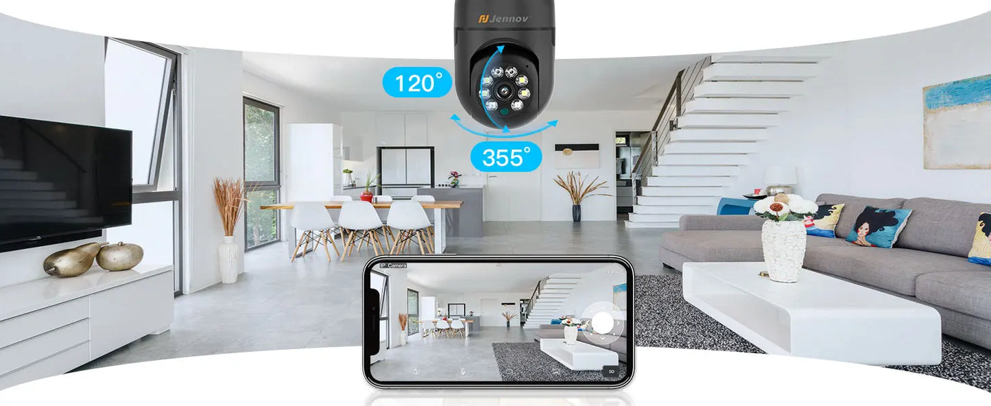Jennov Light Bulb Security Camera - 360°/2K HD, Wireless Wi-Fi Camera