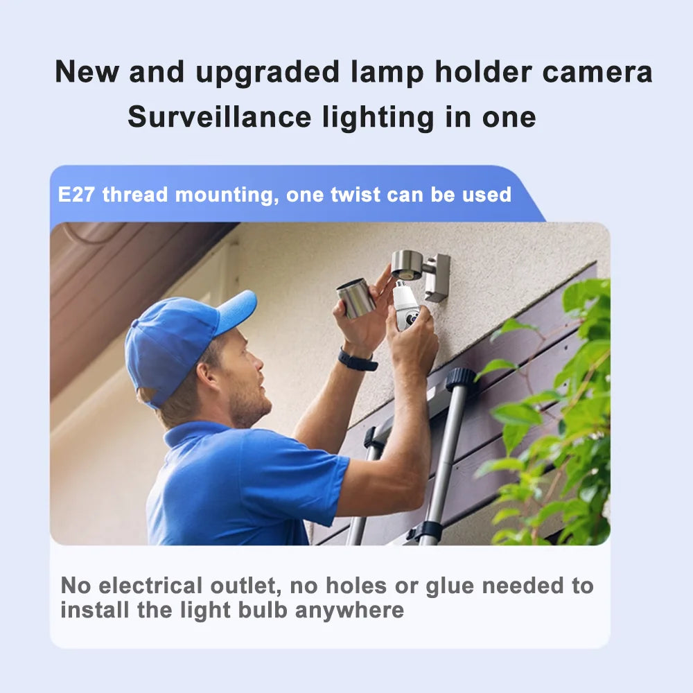 8MP E27 Bulb Camera - WiFi PTZ, 10X Zoom, AI Tracking, Night Vision