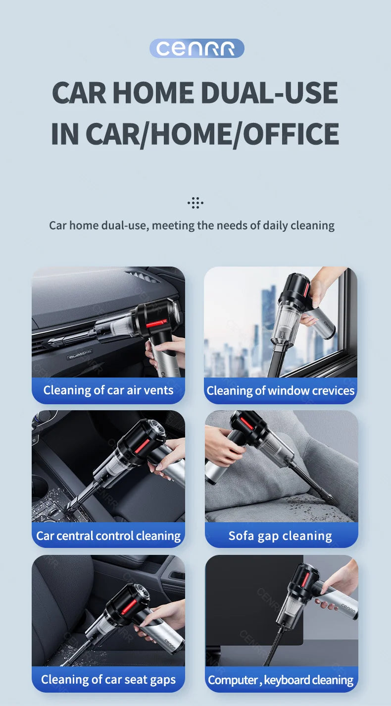 CENRR Car Vacuum Cleaner - High Pressure, Cordless, Mini Handheld Vac