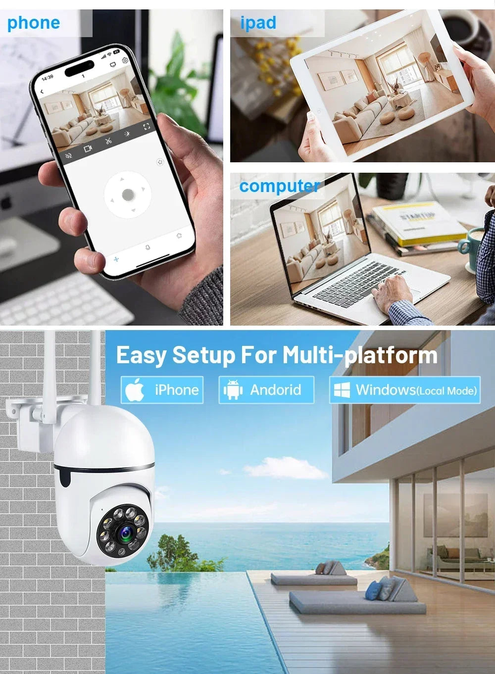 8MP WiFi PTZ Camera - Outdoor IP, 4X Zoom, AI Tracking, Night Color