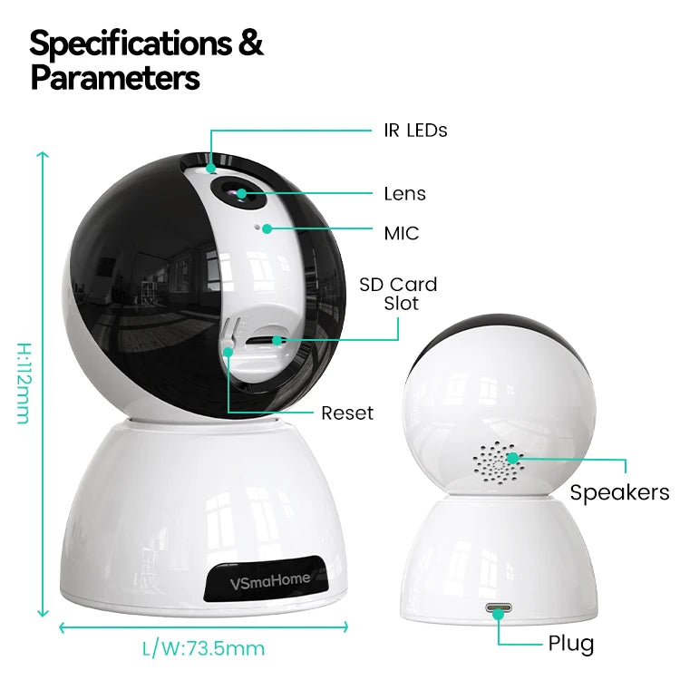 Vsmahome 3MP Indoor Security Camera – 2K HD, Alexa, 2-Way Audio