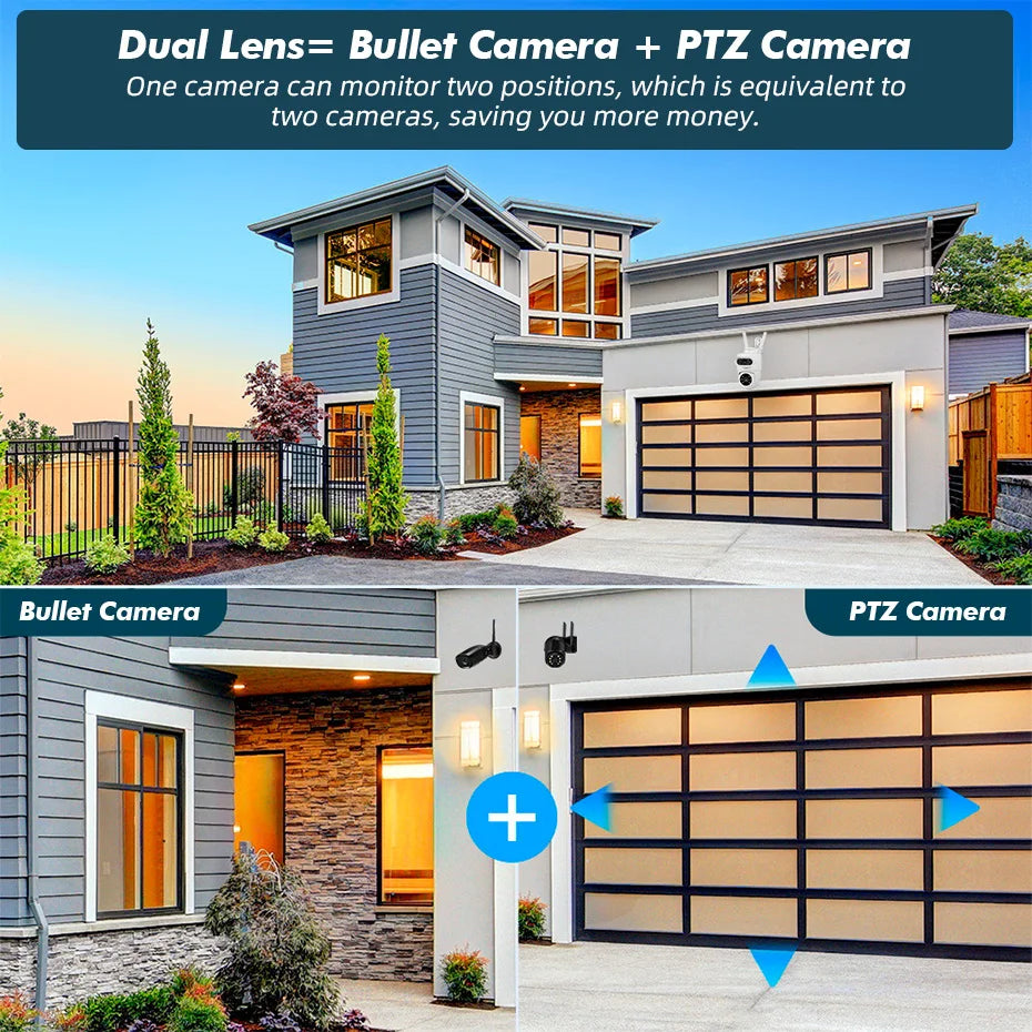 FUERS 5K Dual Lens IP Camera - 10MP, Auto Tracking, Outdoor WiFi CCTV