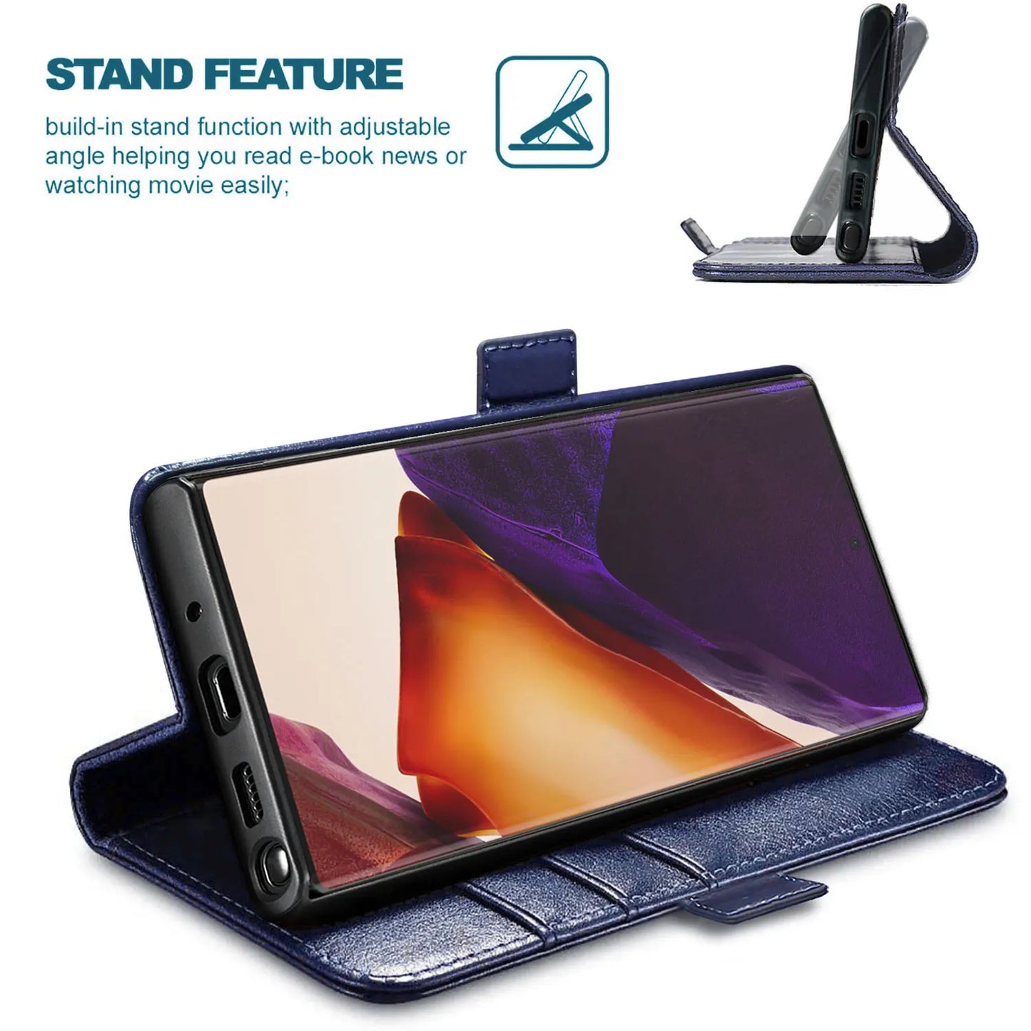 Blue For Samsung Galaxy Note 20 Ultra 5G Protective Phone Case Card Holder Slots Wallet Magnetic Flip Kickstand Leather Cover