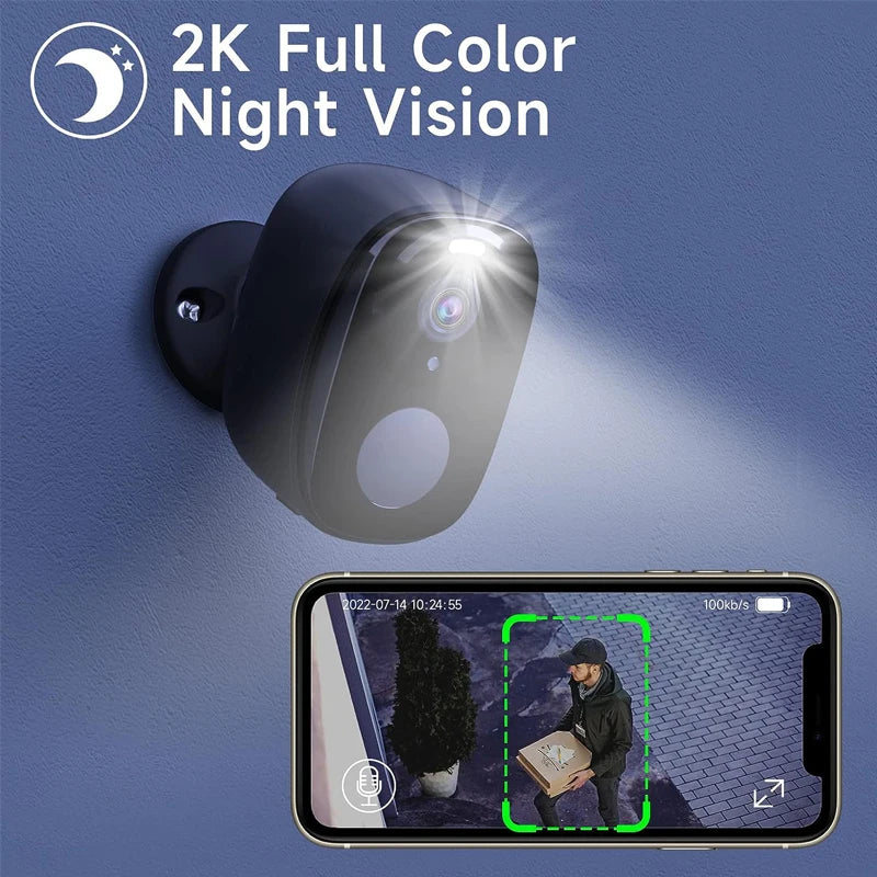 HEIYOUCAM 2K Wireless Outdoor Camera – Battery, Night Vision, Alexa, Black