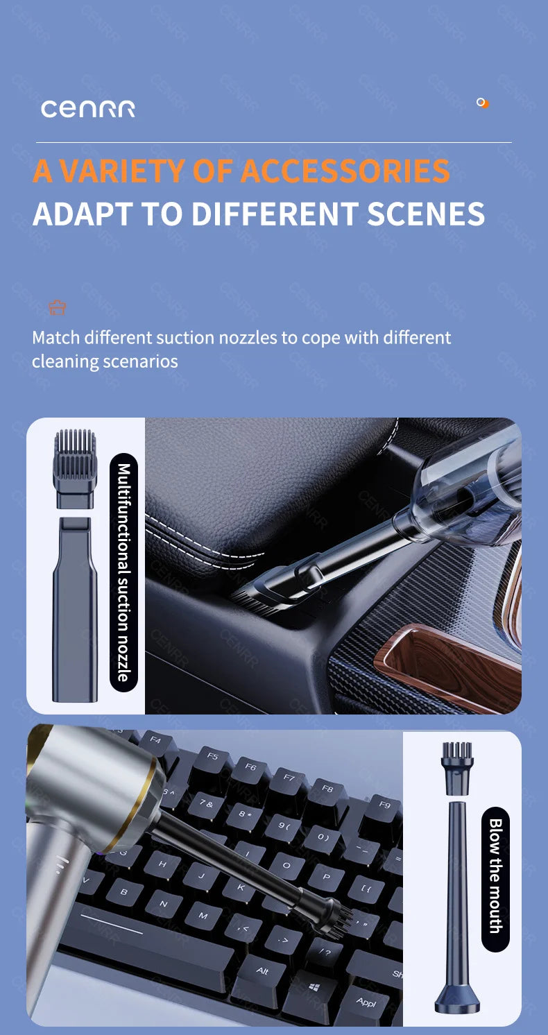 CENRR 360000PA Mini Car Vacuum Cleaner - Cordless, Handheld, Powerful