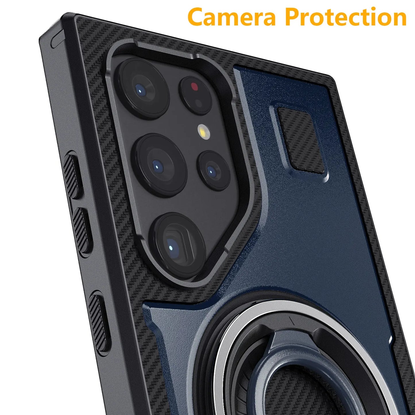 For Samsung Galaxy S23 Ultra 5G Phone Case Hybrid Shockproof Double Ring Kickstand Rugged Hybrid Slim Hard Phone Cover Blue