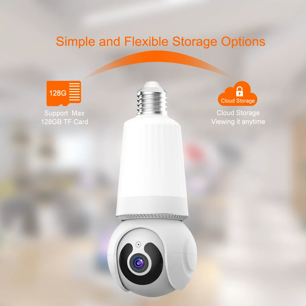 8MP E27 Bulb Camera - WiFi PTZ, 10X Zoom, AI Tracking, Night Vision