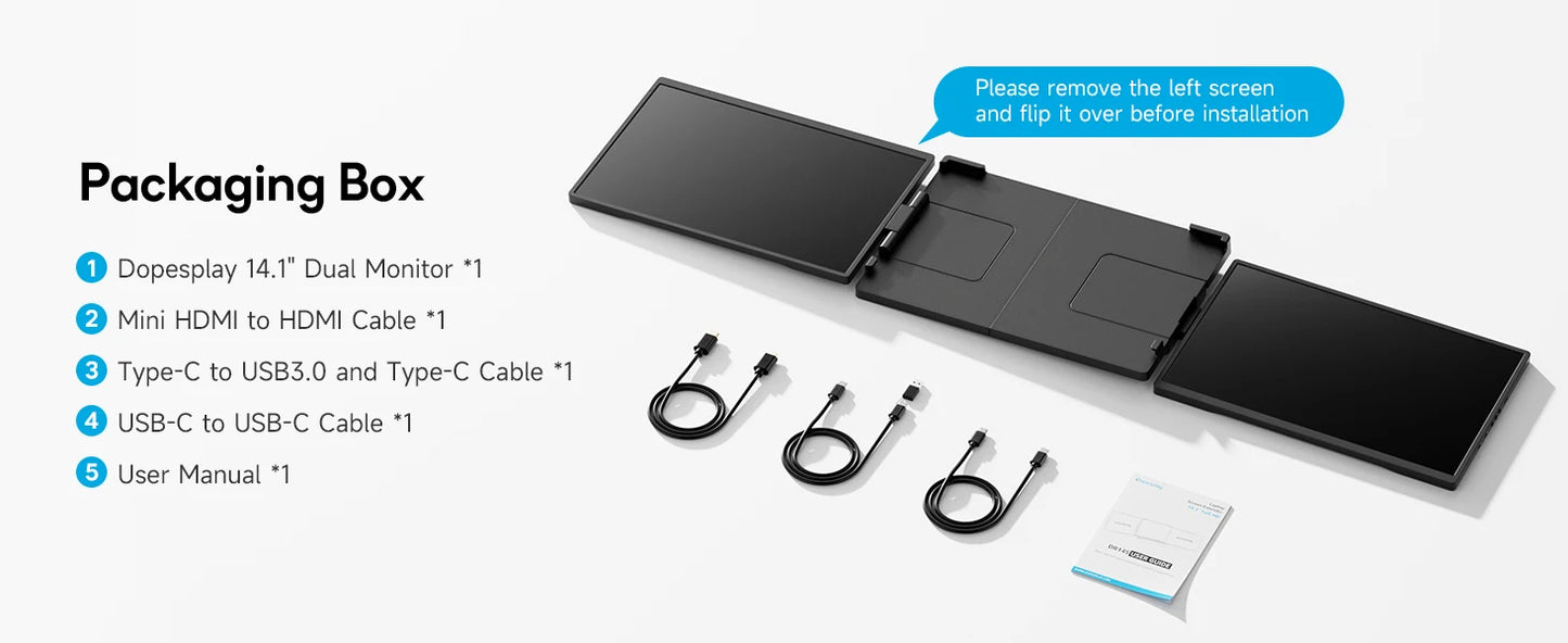 Dopesplay 14.1" Portable Laptop Monitor – FHD Dual/ Single Screen Extender