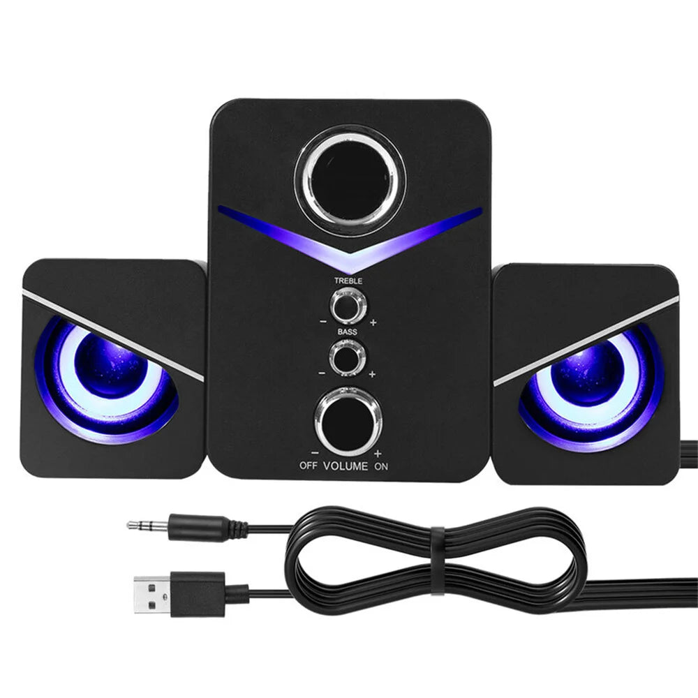 SoundCore Speakers – USB Computer Stereo, LED, Bass Control, Black