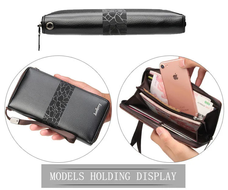 Fashion Men's Long Wallet Zipper Handbag Men's Money Clip Business Casual Large Capacity Soft Leather ID Card Wallet Phone Case