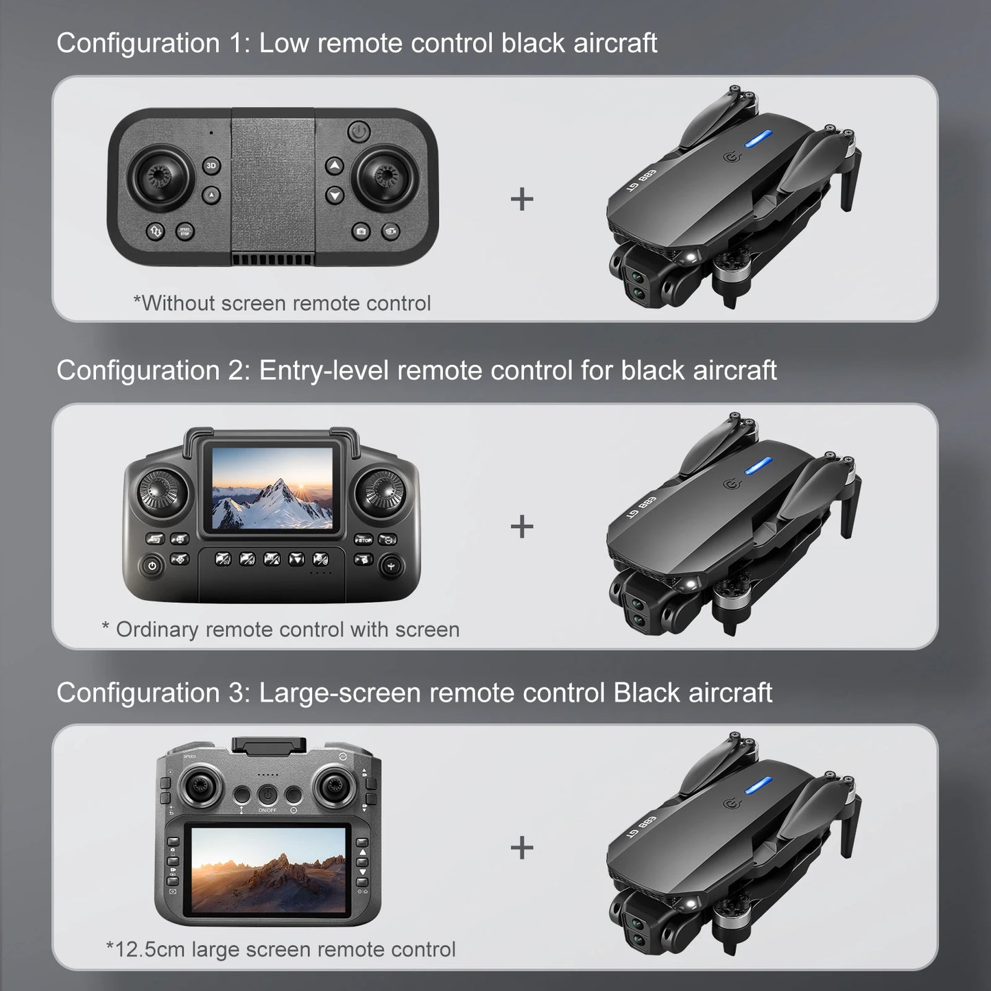 Black E88E99 GT Lighting Big Screen Control Mini Drone Dual Camera Optical Flow Fixed Height HD Aerial Photography Quadcopter