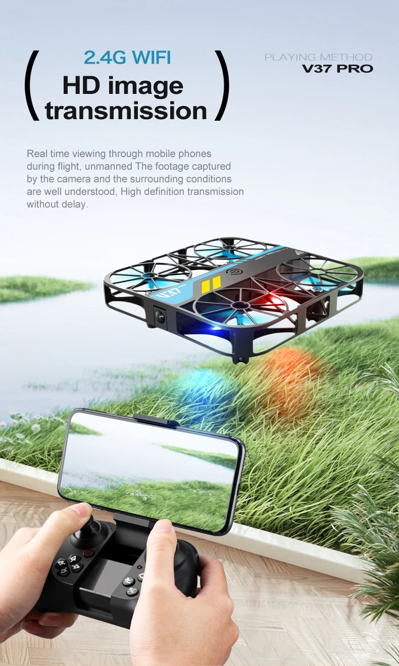 V37 Rc Mini Drone With 8k HD Camera Grid Protection Pocket Size Aerial Photography Aircraft Model Remote Control Kid Toy Or Gift