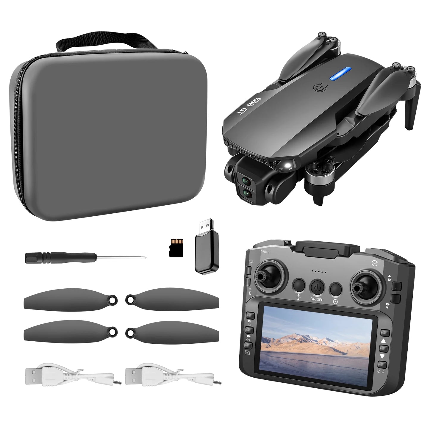 Black E88E99 GT Lighting Big Screen Control Mini Drone Dual Camera Optical Flow Fixed Height HD Aerial Photography Quadcopter