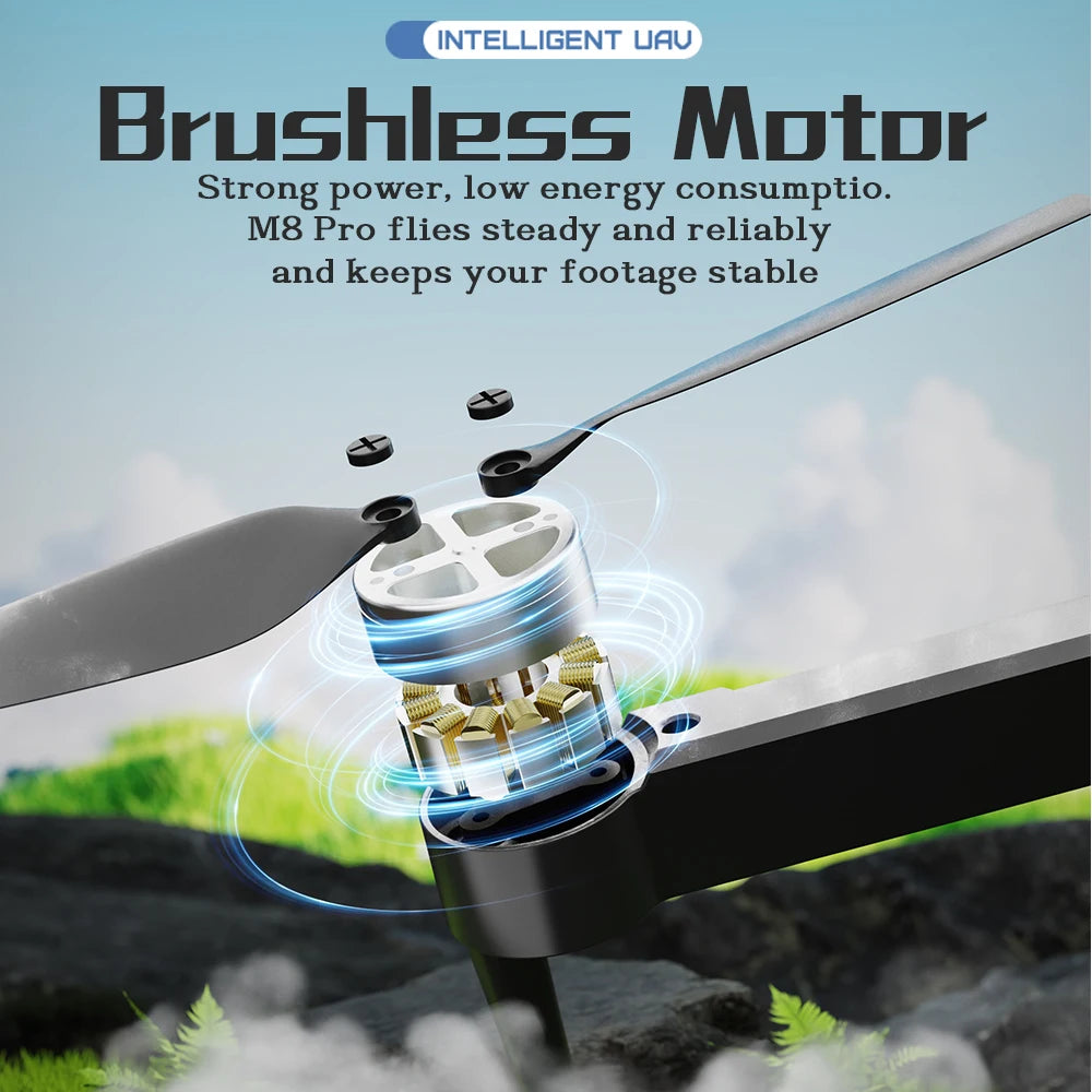 M8 PRO Drone – Brushless Motor, 2 Batteries, HD Camera, 360° Rolling, Black
