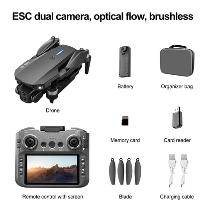 Black E88E99 GT Lighting Big Screen Control Mini Drone Dual Camera Optical Flow Fixed Height HD Aerial Photography Quadcopter