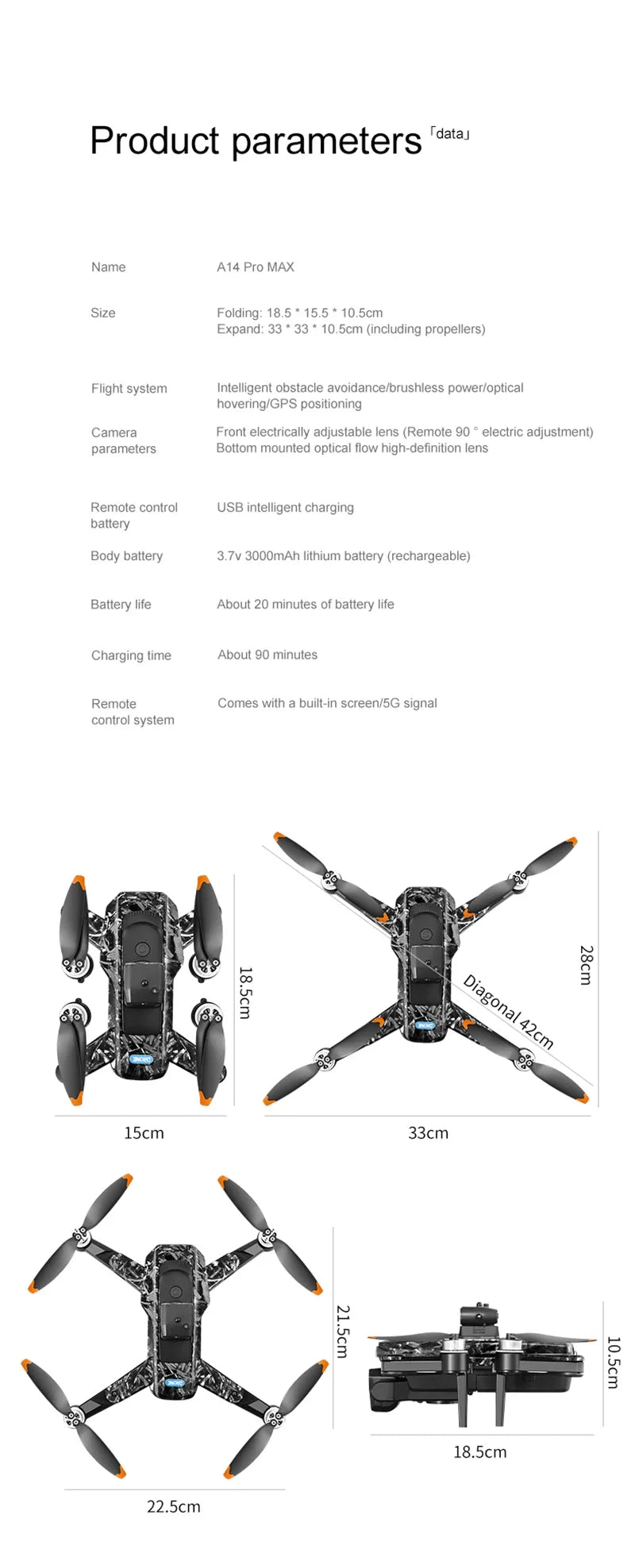 Xiaomi Drone A14Pro Max 8K HD Three Camera Brushless Optical Flow Obstacle Avoidance Foldable Quadcopter UAV Toys RC 20000M