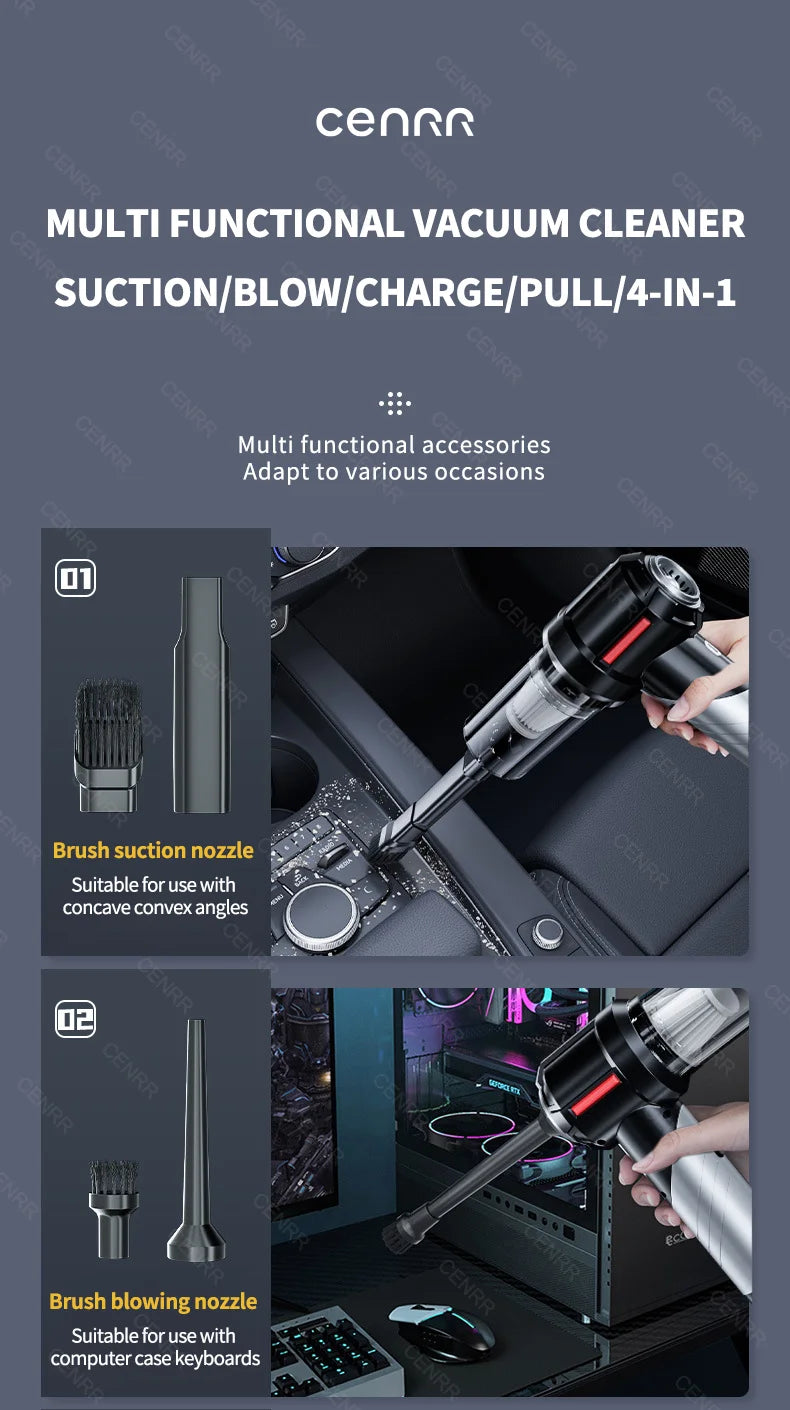 CENRR Car Vacuum Cleaner - High Pressure, Cordless, Mini Handheld Vac