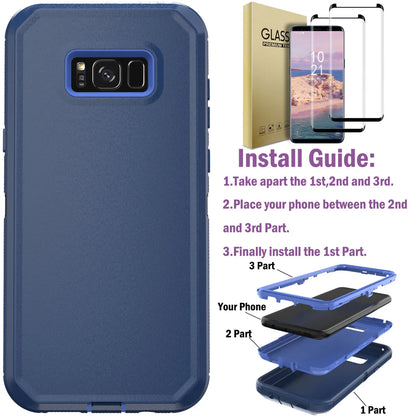 For Samsung Galaxy S8 S8 Plus Rugged Phone Case Shockproof Cover And 2pcs Tempered Glass Screen Protectors Case Friendly Clear