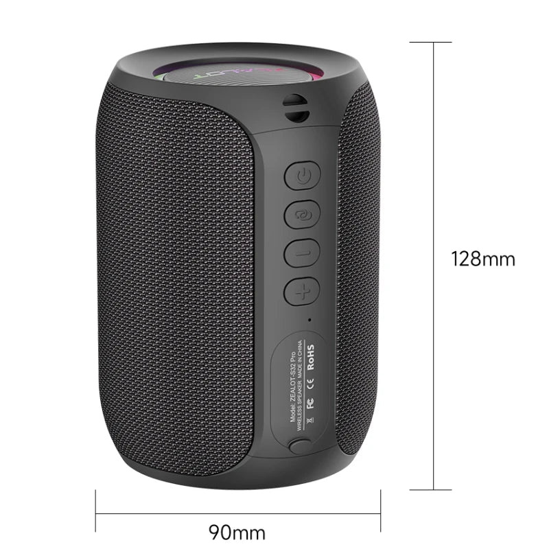 Zealot Speaker – S32PRO Bass Bluetooth, Waterproof LED Outdoor Black