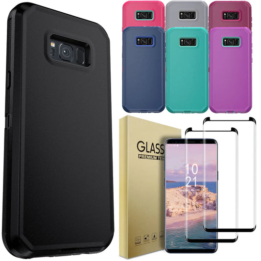 For Samsung Galaxy S8 S8 Plus Rugged Phone Case Shockproof Cover And 2pcs Tempered Glass Screen Protectors Case Friendly Clear