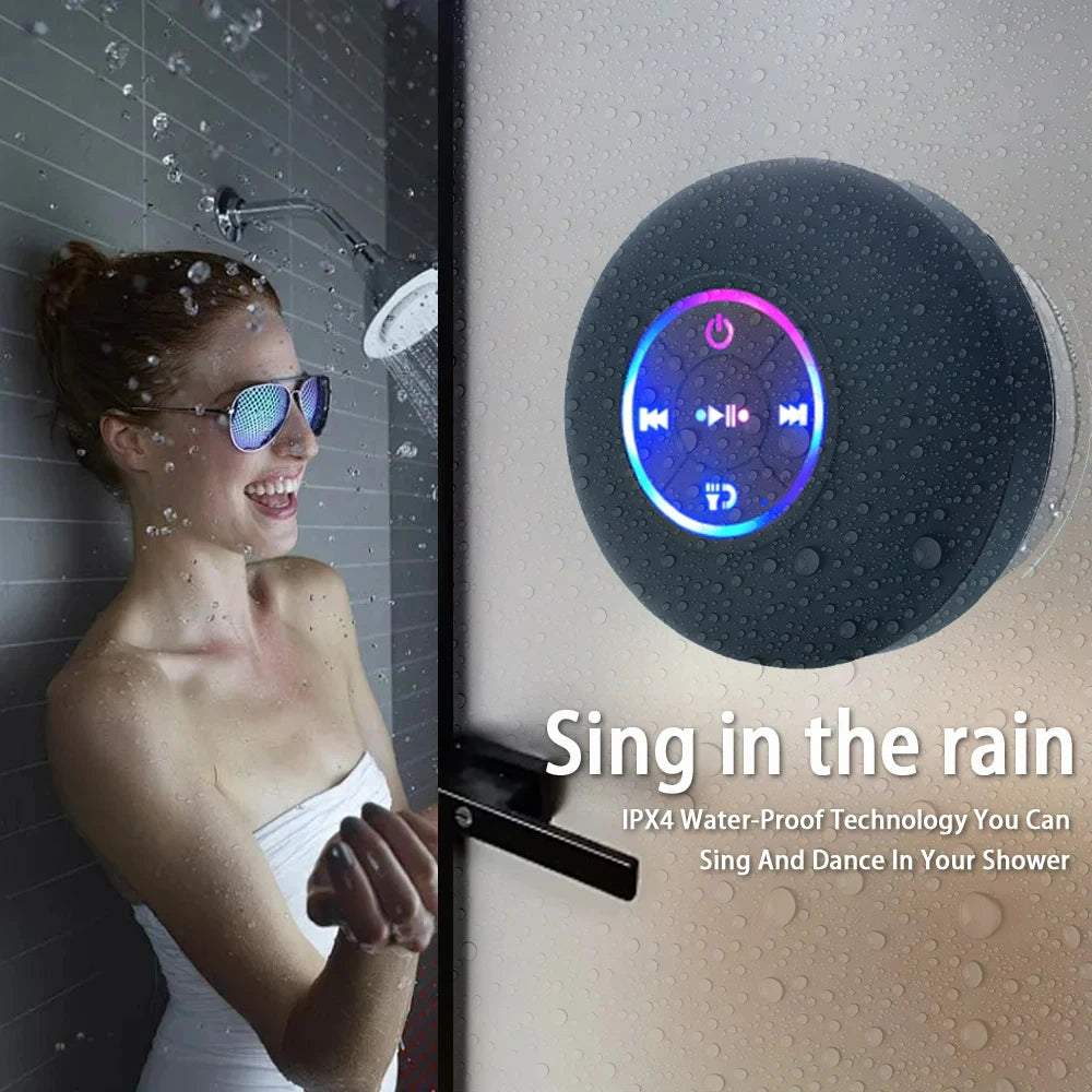 Portable Bluetooth Speaker – LED, IPX4 Waterproof, Large Suction Cup