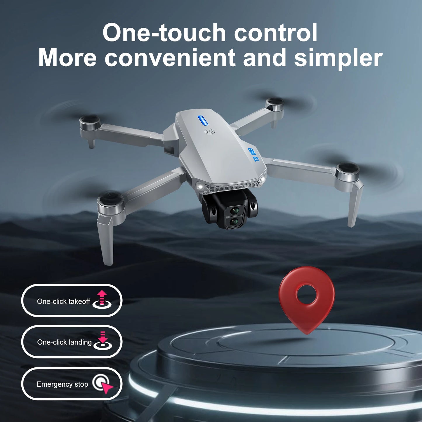 Black E88E99 GT Lighting Big Screen Control Mini Drone Dual Camera Optical Flow Fixed Height HD Aerial Photography Quadcopter