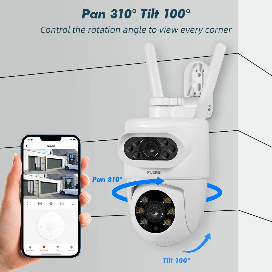 FUERS 5K Dual Lens IP Camera - 10MP, Auto Tracking, Outdoor WiFi CCTV