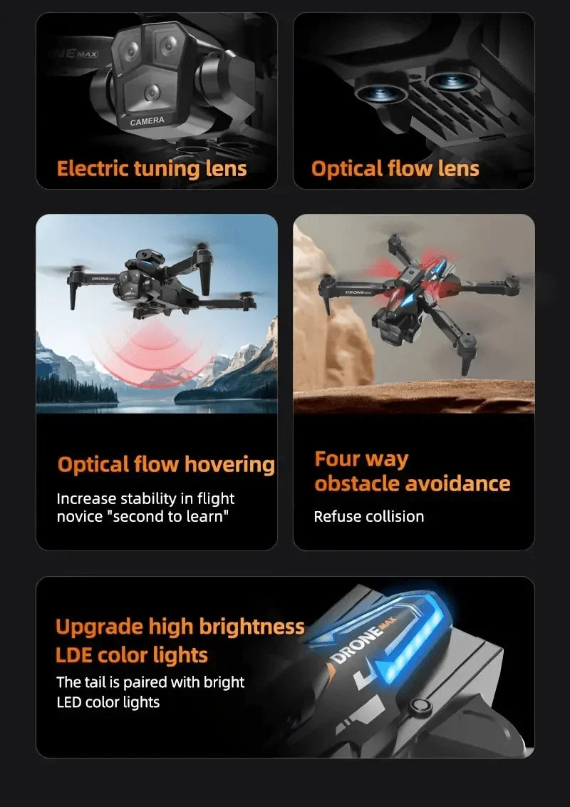 C10 RC Drone – 4K, 3 Cameras, WIFI FPV, Obstacle Avoidance, Black