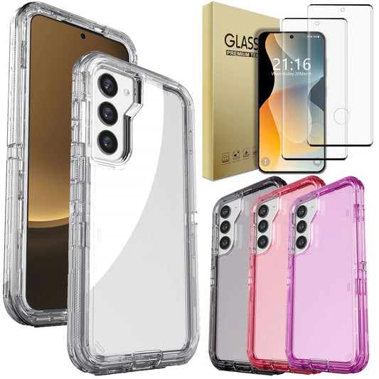 For Samsung Galaxy S23 S23 Plus S23 Ultra Crystal Clear Phone Case Shockproof Cover And 2pcs Tempered Glass Screen Protectors